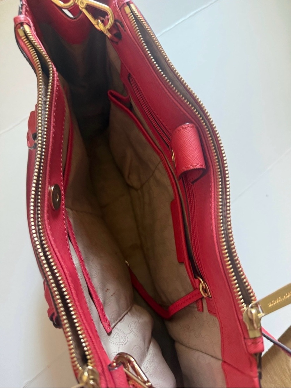 MICHAEL KORS Red/Pink Saffiano Satchel with Gold Hardware - Picture 6 of 12